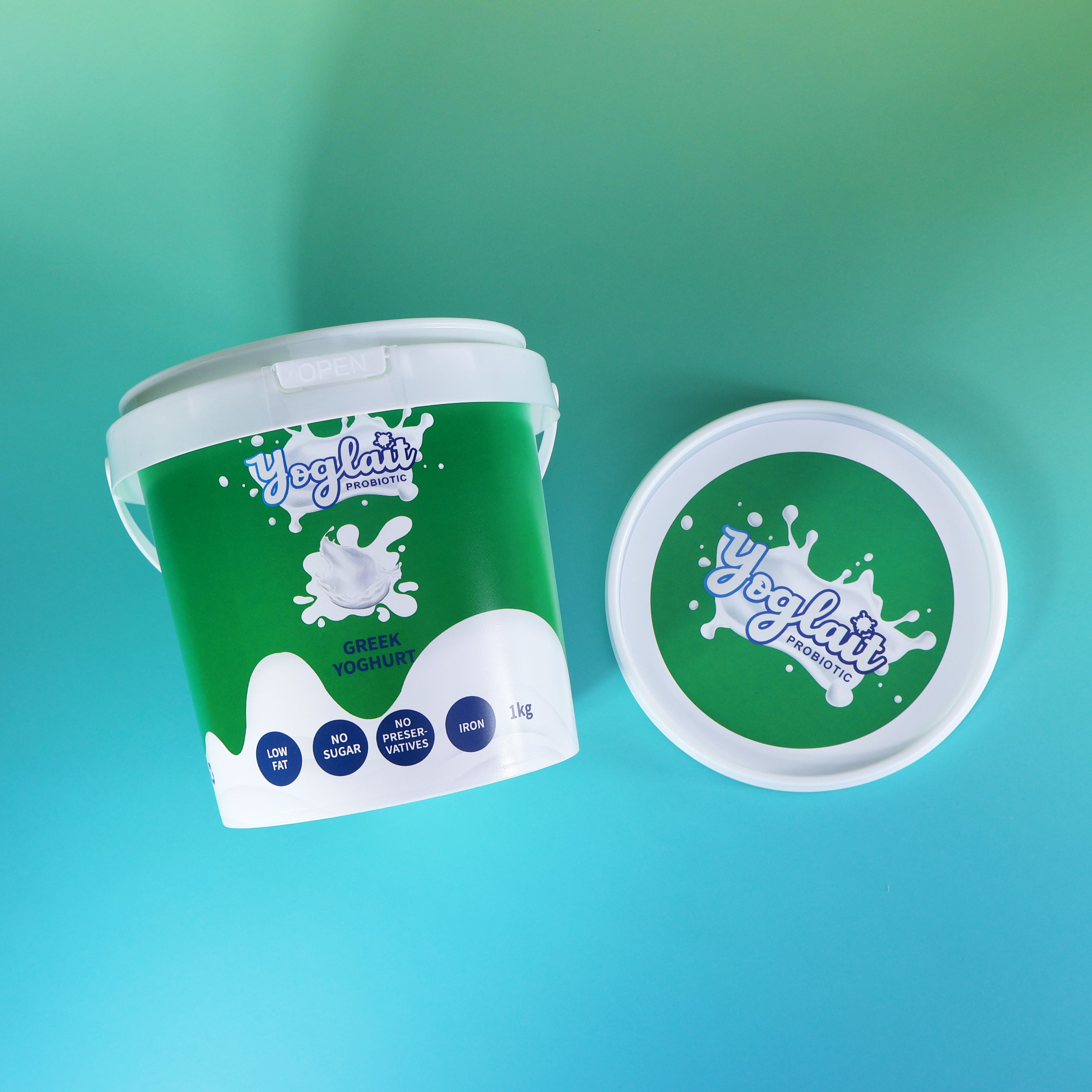 Custom Printed W031-C 1000ml Food Grade PP White cup with lid and handle